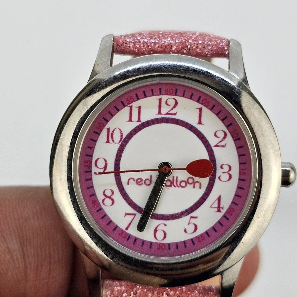 Red Balloon Watch Women 31MM White Dial Pink Leather Bands Up to 6.5
